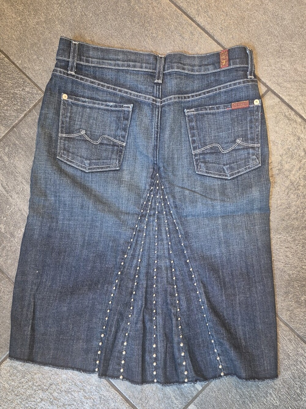 7 For All Mankind Dark Blue Denim Skirt with Studded Pleated Back